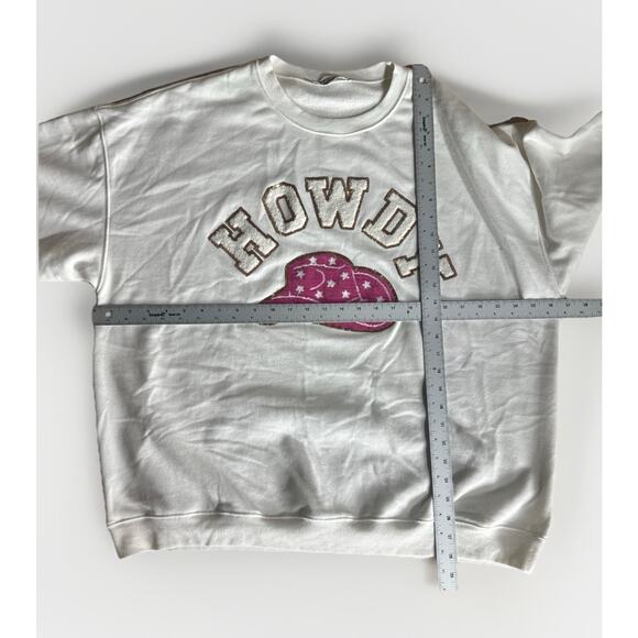 Blue B Howdy Sweatshirt White Pink Sequin Cowboy Hat Western Graphic Size L - Picture 7 of 7